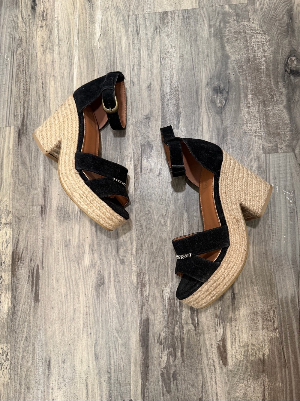 Miim Black Suede Espadrille Block Heel Sandals size 7